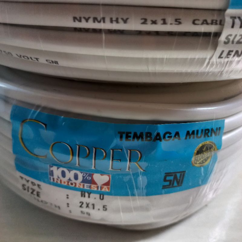 KABEL LISTRIK SERABUT TEMBAGA MURNI 2X1.5 (50 Yard)