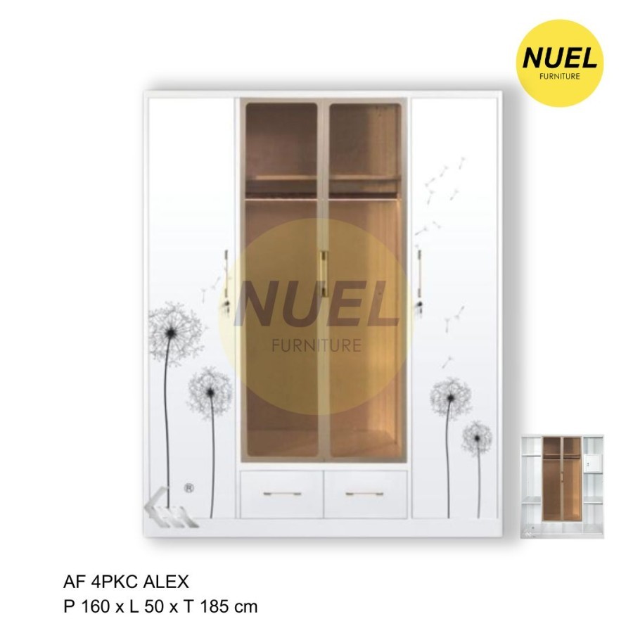 Lemari Baju Pakaian / Wardrobe Besi Kaca 4 Pintu Swing Ayun Lebar 160