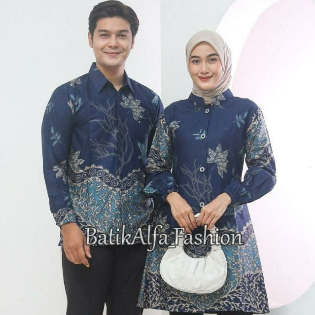 Baju Batik Blue Three Couple Sarimbit Pasangan Lengan Panjang Jumbo M L XL XXL XXXL