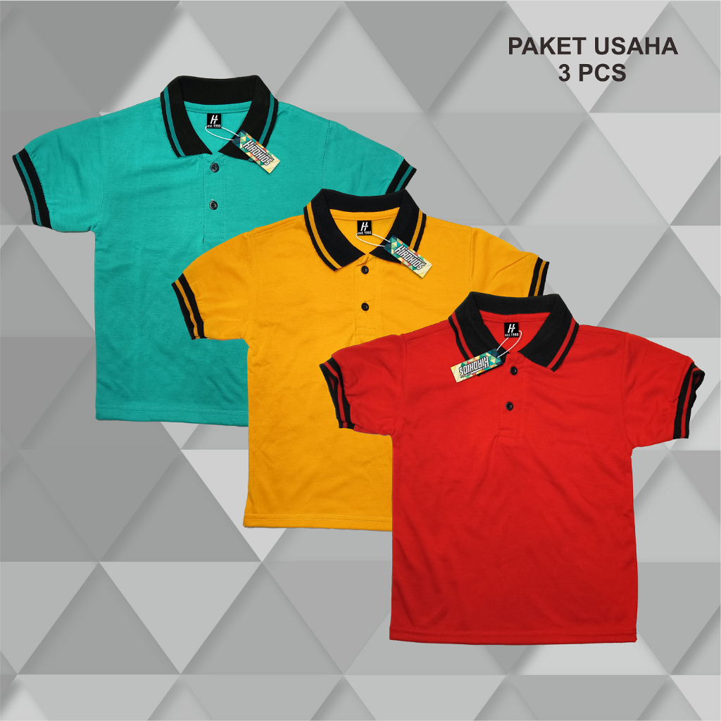 PAKET USAHA 3 PCS KAOS KERAH POLOS ANAK PAKET USAHA 3 PCS KAOS KERAH POLOS ANAK-ANAK FBAdw