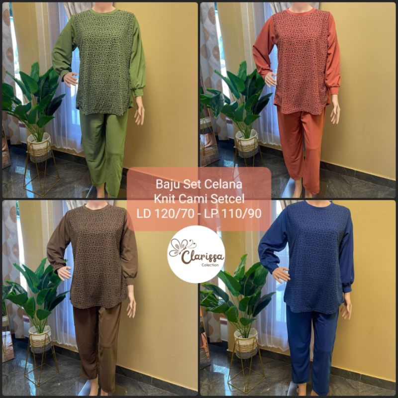 Baju set celana Knit Cami Setcel motiv terbaru