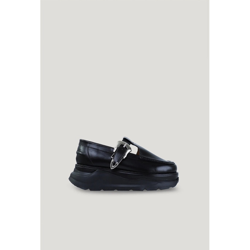 NEW TOGA PULLA BLACK LEATHER BUCKLE PLATFORM LOAFERS - IT 40