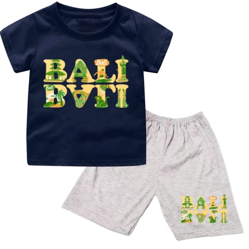 setelan kaos anak laki - laki dan perempuan motip Bali