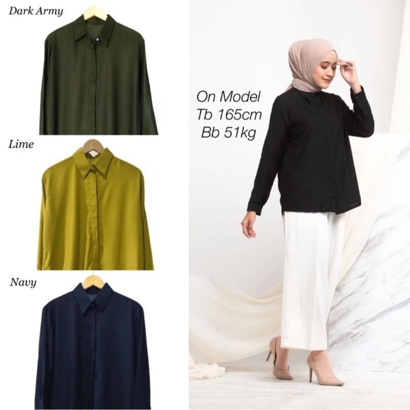 FAVORIT BAJU KEMEJA WANITA POLOS CASUAL PUTIH ARMY HITAM LENGAN PANJANG Grosir Baju Kemeja Wanita
