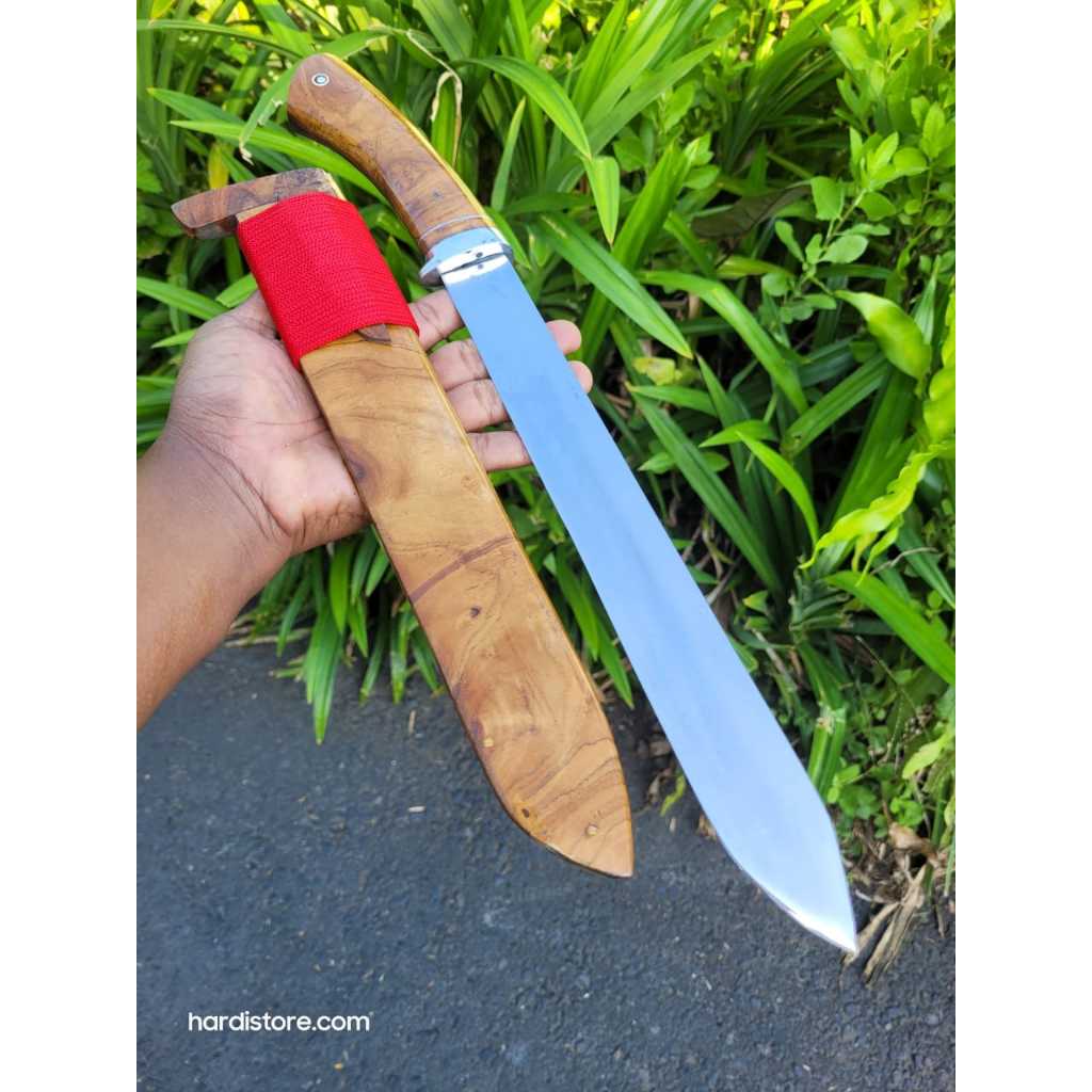 Pisau Sembelih 29,5 cm Baja Klep Kapal, Warangka Kayu Burl Jati