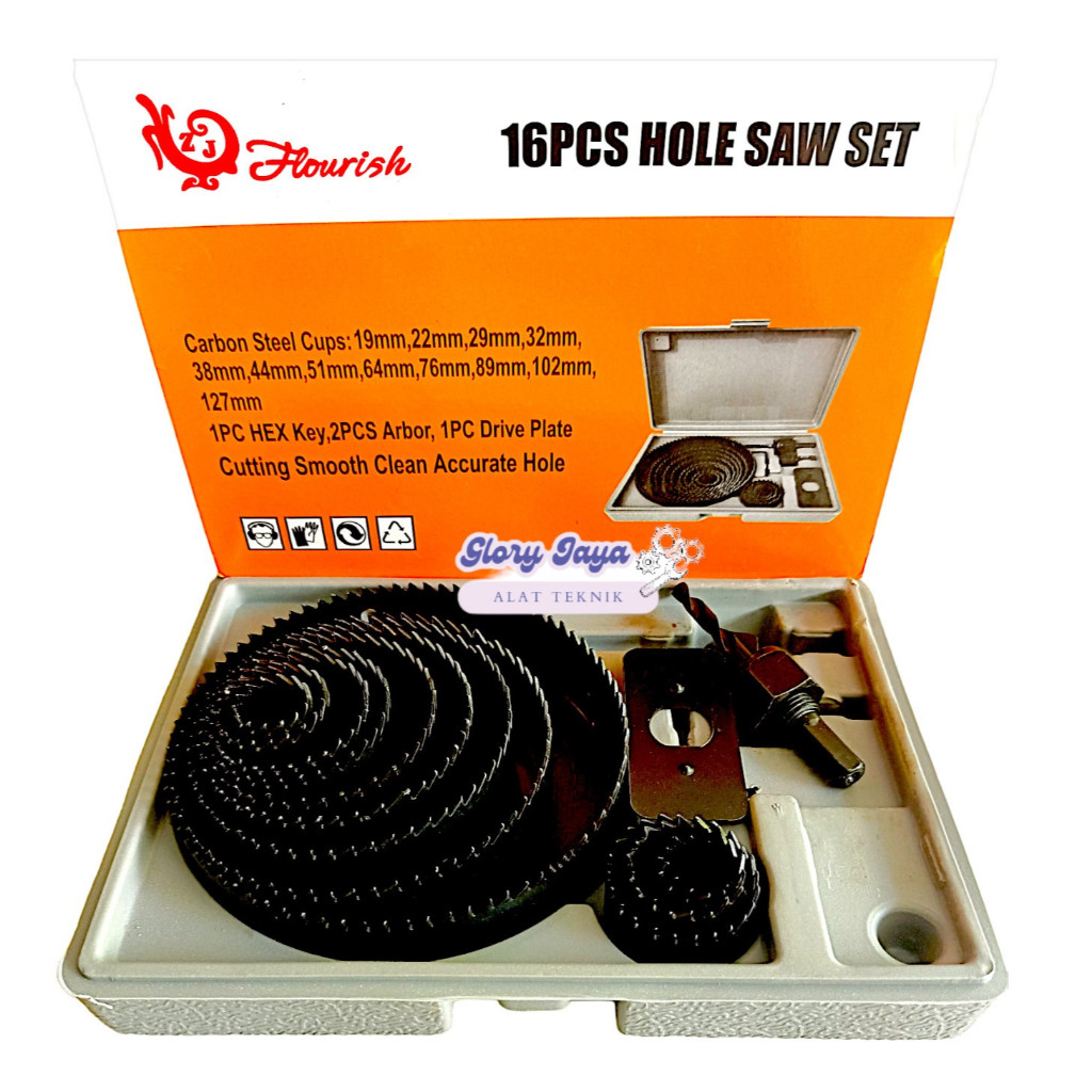 Mata Bor Pelubang Kayu Set 16 Pcs / Hole Saw 16 Pcs Flourish