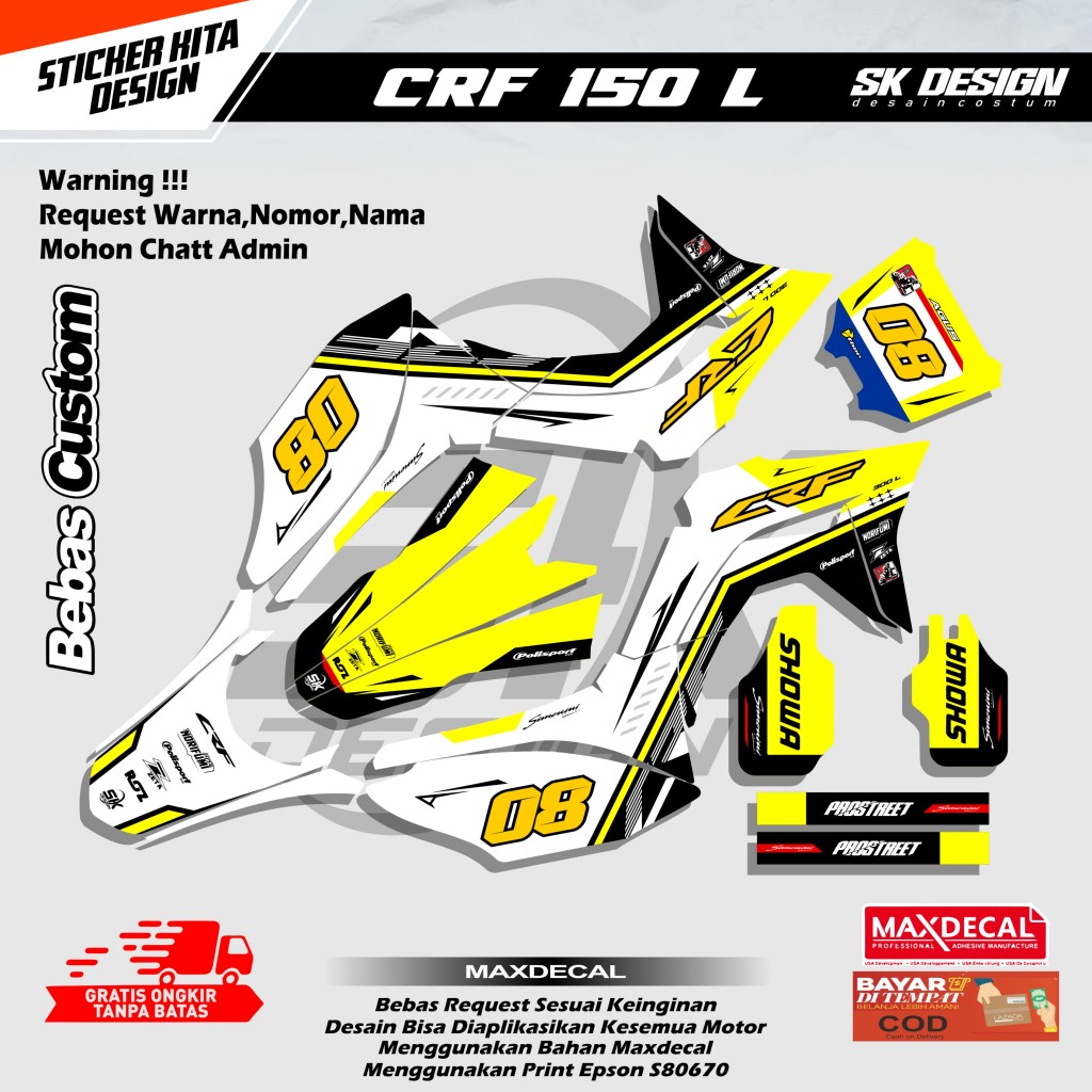 DC 574 Sticker Decal Fullbody Motor Honda CRF 150 L Motif Keren Kombin Gold Chrome Free Custom
