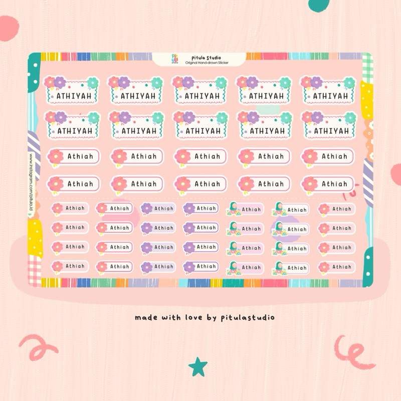 

Stiker Nama - Waterproof Sticker Sheet for girl by Pitula Studio