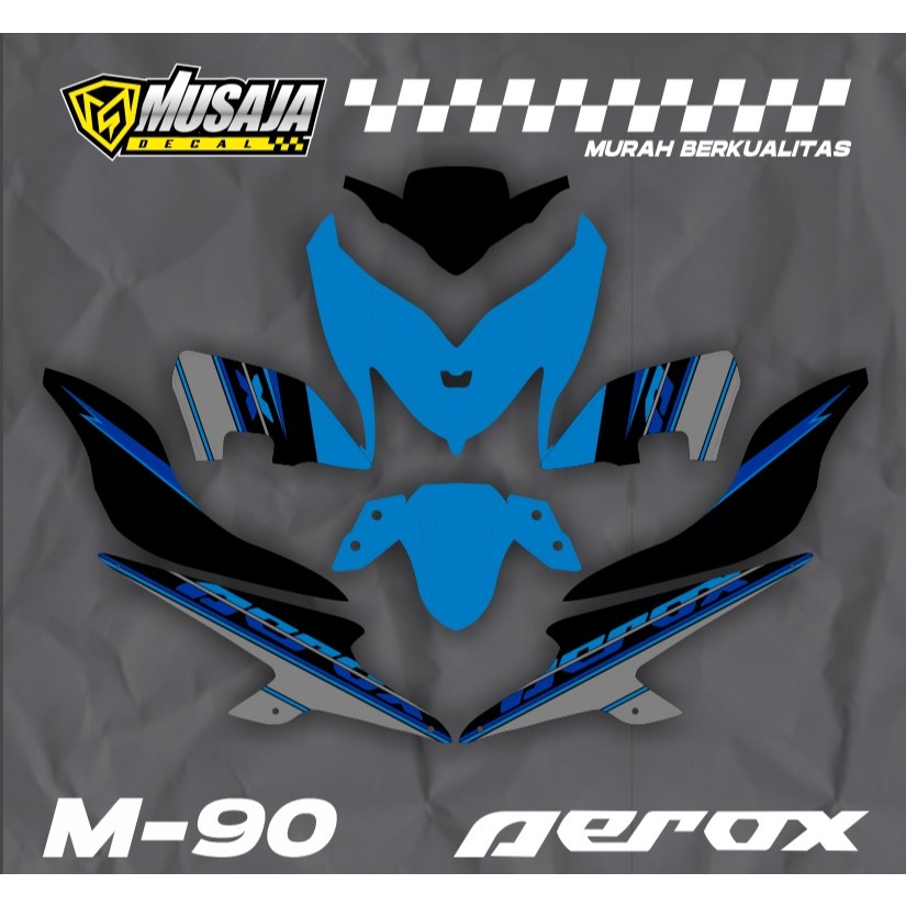Decal stiker motor Aerox 155 full body biru hitam abu  - Decal aerox 155 fullbody biru hitam abu