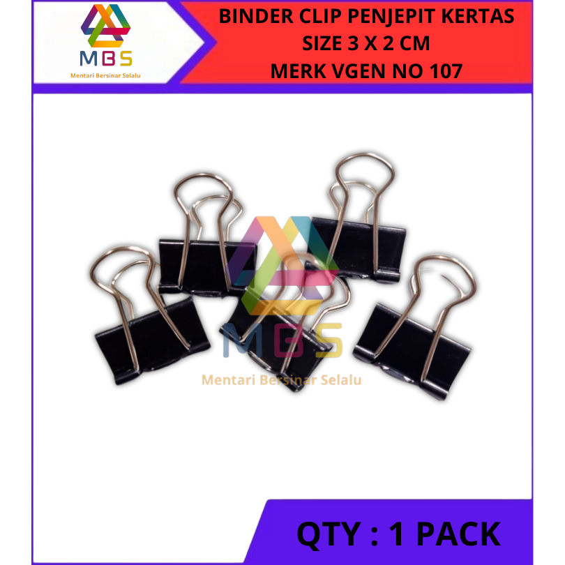 

BINDER CLIP PENJEPIT KERTAS SIZE 3 X 2 CM MERK VGEN NO 107 KLIP KERTAS DOKUMEN