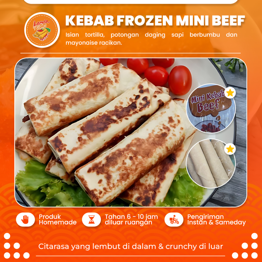 

Kebab Mini Beef Frozen Food Isian Tortilla Potongan Daging Sapi Mayonaise Isi 10 Pcs Homemade