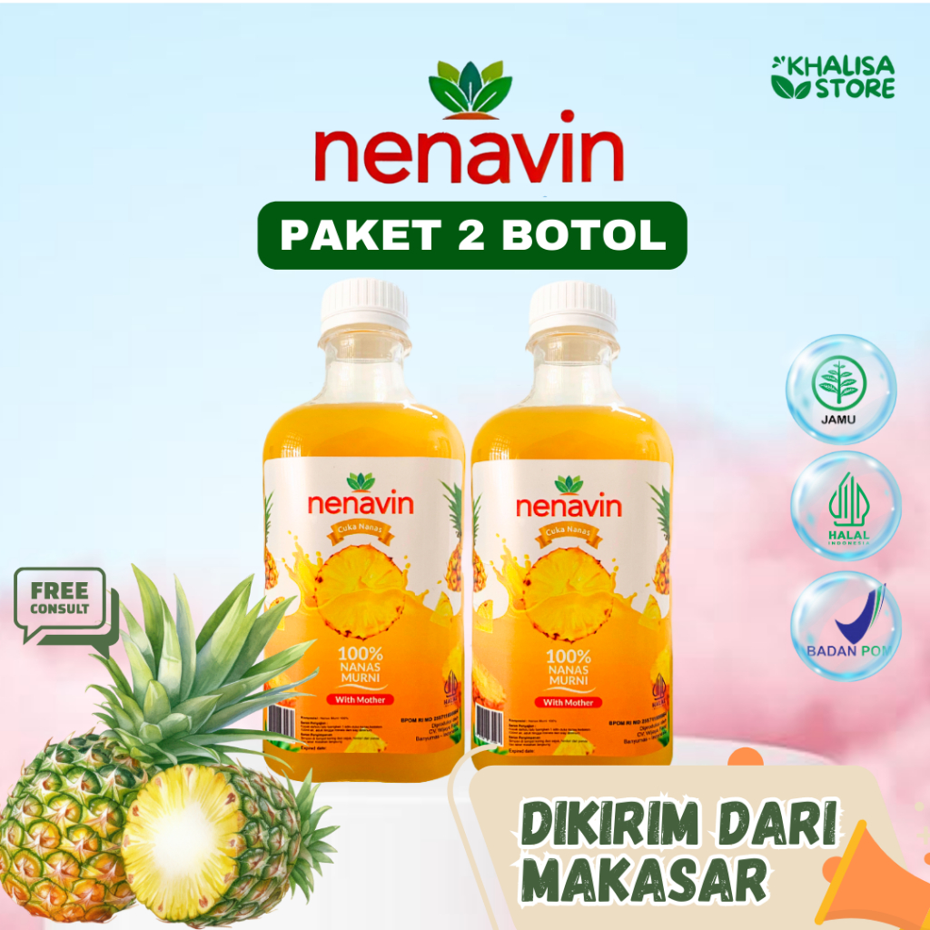 

NENAVIN (Paket 2 Botol)- Cuka Nanas Herbal Membantu Mengatasi Diabetes, Turunkan Gula Darah dan Kolesterol Mengandung Inang Cuka/Mother Jaminan Original dengan 100% Nanas Asli Makassar