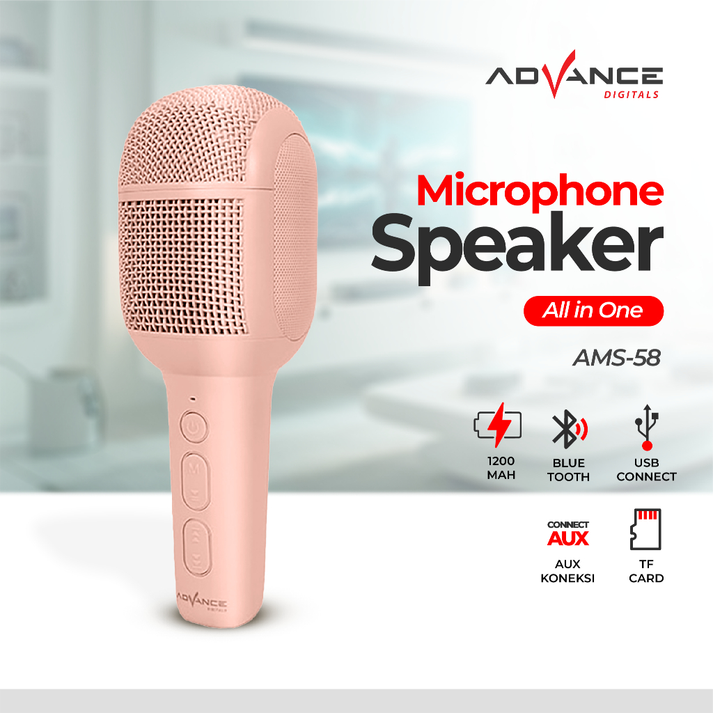 Advance Mic Wireless Bluetooth Speaker Karaoke Micrphone Portable Pengubah Suara AMS-58