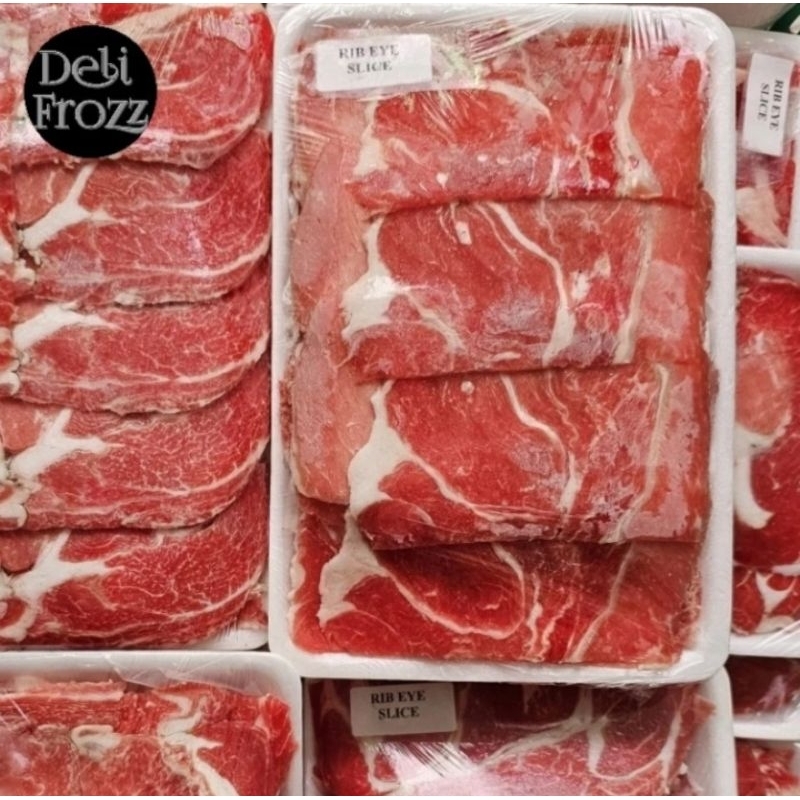 

Ribeye Slice Beef AUS Daging Sapi Import Iris Tipis Sukiyaki Barbeque Shabu 500gr