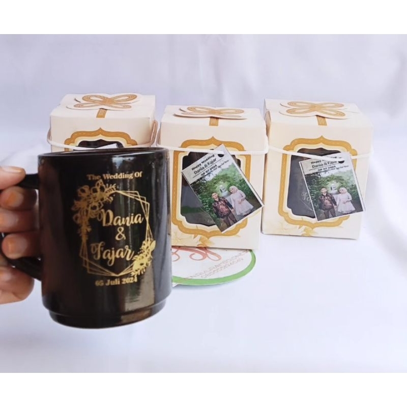 Gelas gagang hitam sablon custom kemas box