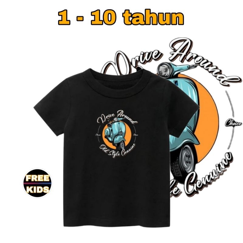 FREEKIDS Kaos anak anak gambar vespa umur 1-10 tahun | Baju anak anak umur 1-10 tahun gambar vespa p