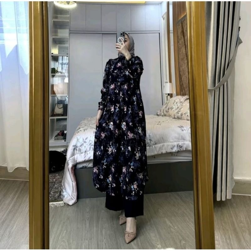 setelan tunik celana crinkle