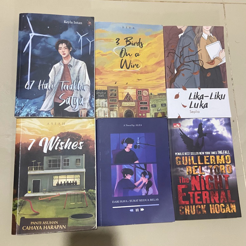 NOVEL PRELOVED 67 hari terakhir satya, 3 birds on a wire, Lika liku luka, 7 wishes, ⁠Dari hava : sur
