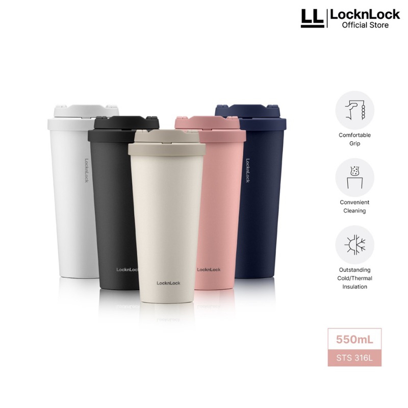 LocknLock Lock n Lock One Touch Clip Tumbler 550ML Pink White Beige Ivory Navy LHC3249 / Double Wall
