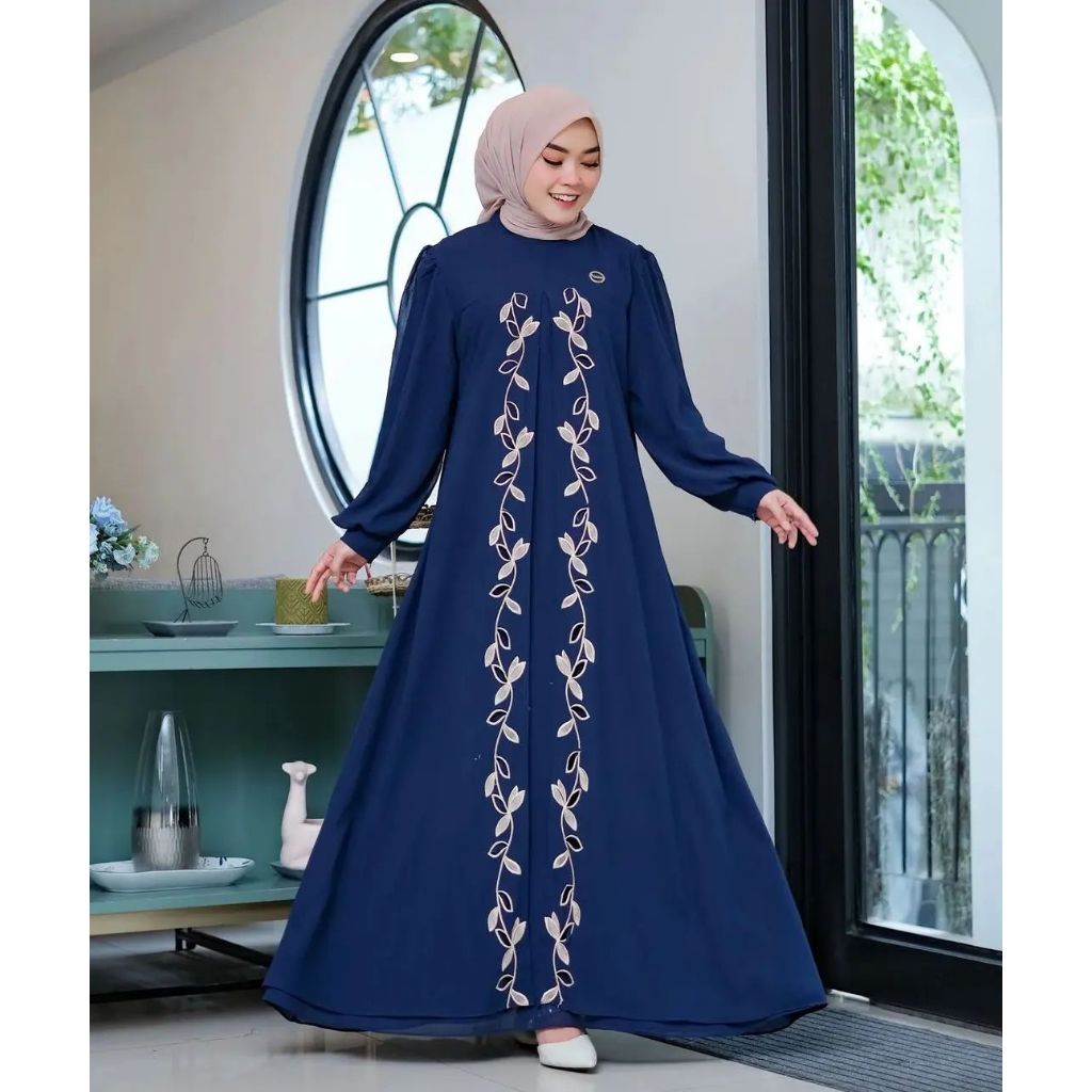 Promo Kanaya Dress Baju Kondangan Wanita Hijab Modern / Dress ceruty Motif / Gamis Pesta Mewah Elega
