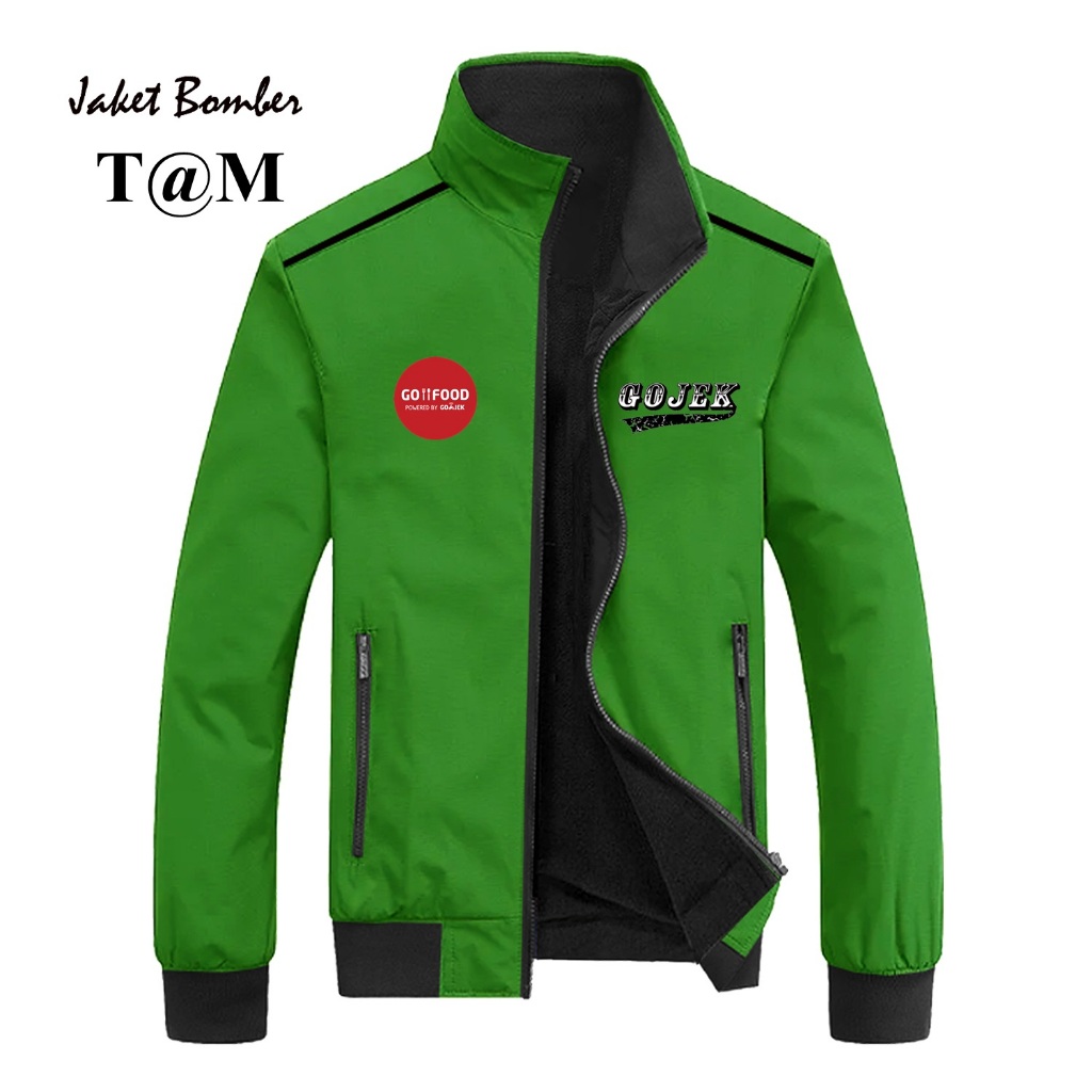 jaket kasual bomber gojek gofood waterproof jaket taslan zipper driver ojol gofood gojek pria terbar
