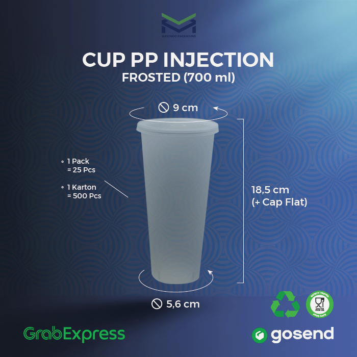 CUP INJECTION 700ML FROSTED - CUP INJECTION 22OZ FROSTED SET - CUP MINUMAN - Isi 25pcs