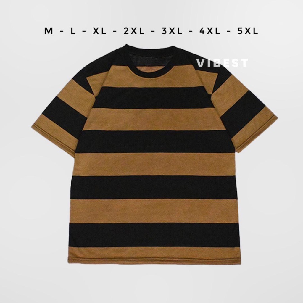 Baju Kaos Salur Dewasa Jumbo Pria Wanita Baju Stripe - Coklat Hitam