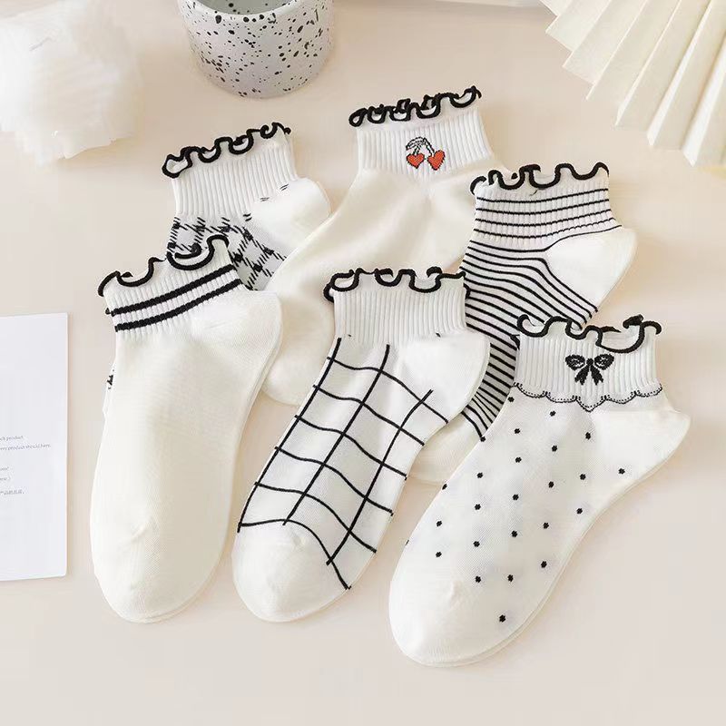 Kaos Kaki Pendek Wanita motif Kaos Kaki Ruffle Lolita Cute Japanese Korean Socks Katun Renda Pita se