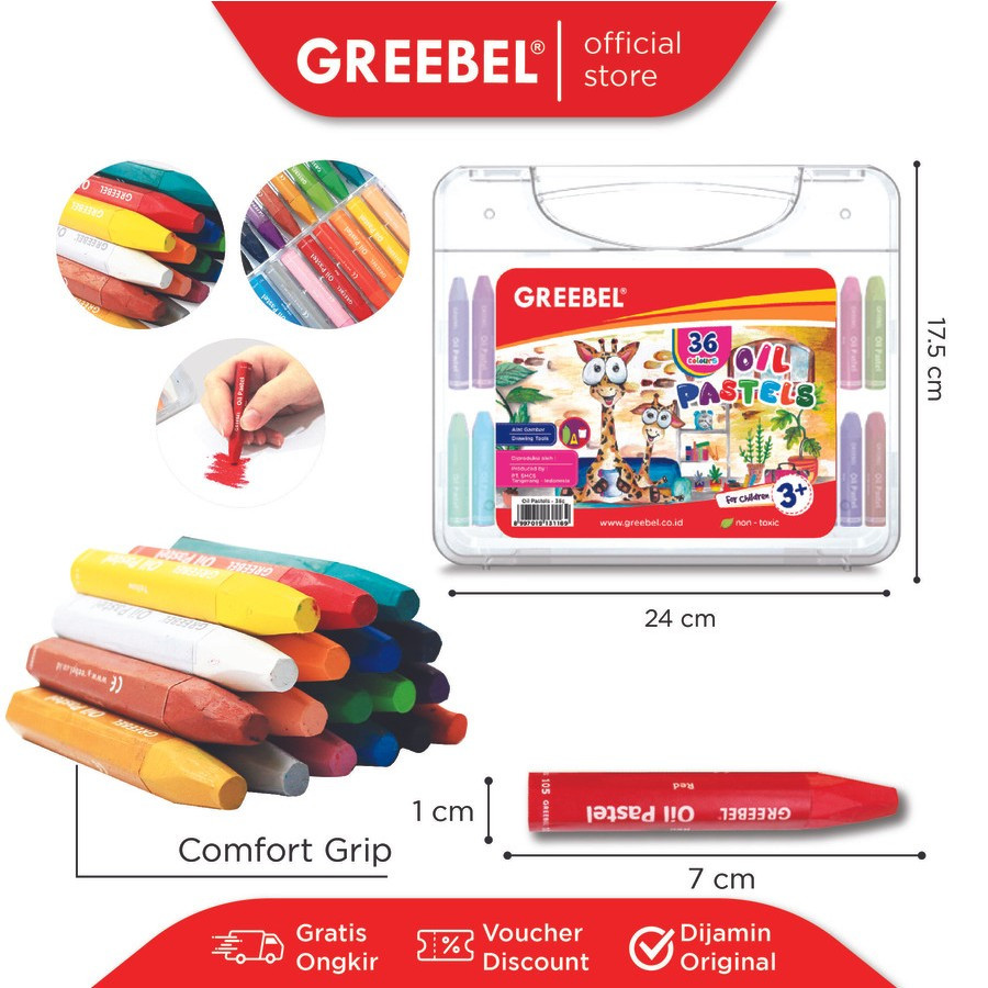 

Crayon Greebel 36 Warna / Oil Pastel Greebel 36 Warna Non toxic
