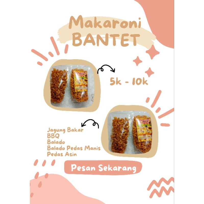 

Makaroni Bantet Rasa BBQ Jagung Bakar Balado Pedas-Asin