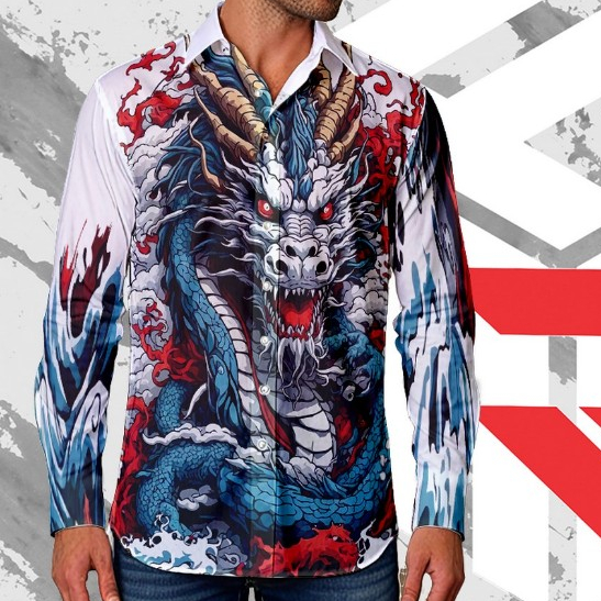 KEMEJA PRIA MOTIF NAGA FULLPRINTING KEREN TERABRU KEKINIAN / KEMEJA SURFING / KEMEJA CASUAL ART2