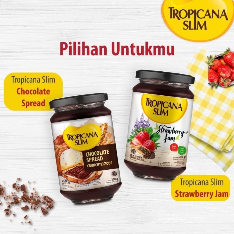 

Tropicana Slim selai jam Chocolate Spread 300 gram / Tropicana Slim Strawberry Jam 375 gram