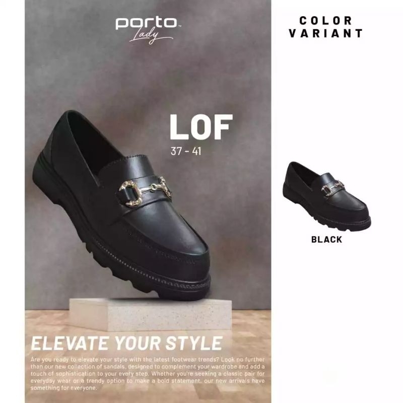 PORTO LADY LOF & FGF & TIA Sepatu Sekolah Sepatu Kerja Pantofel Wanita Hitam Karet Sepatu Wanita Kas
