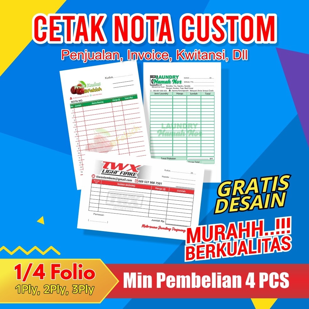 

Nota custom warna 1/4 folio isi 100lbr