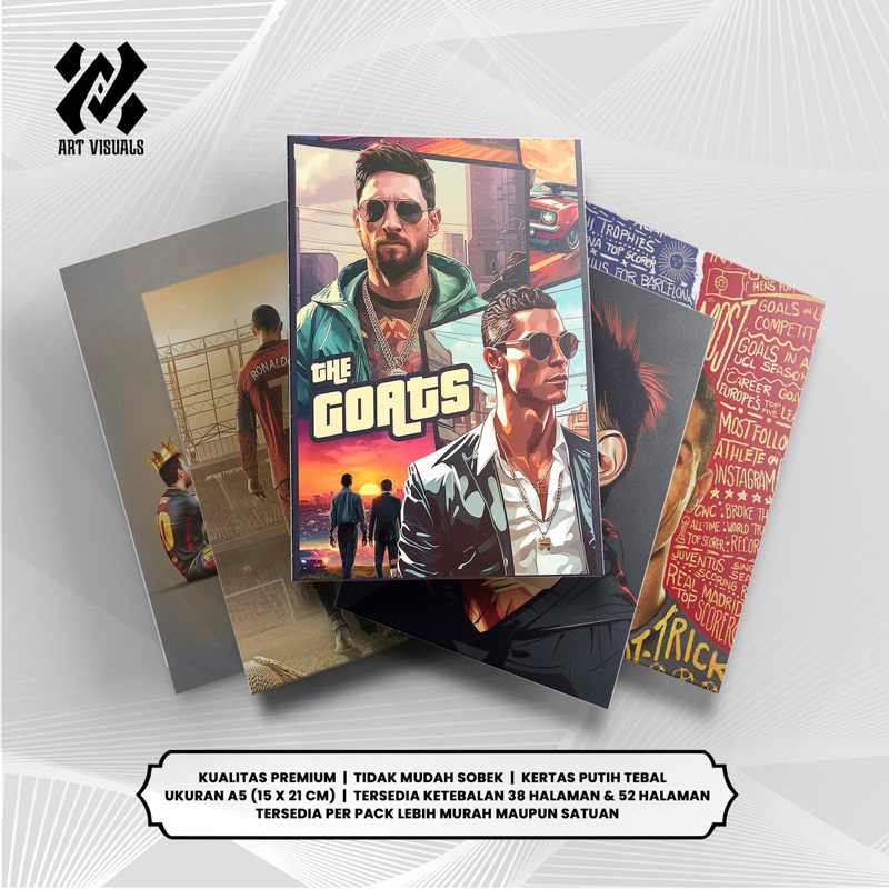 

Buku Tulis Custom Tema SEPAKBOLA MESSI RONALDO GOAT Terlengkap Termurah Model Bebas Pilih Foto / Buku Tulis Sekolah / Buku Catatan