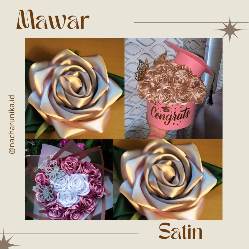 Bunga Mawar Satin Preium/Bunga Mawar/Rose Satin/Bunga untuk Hampers atau Buket