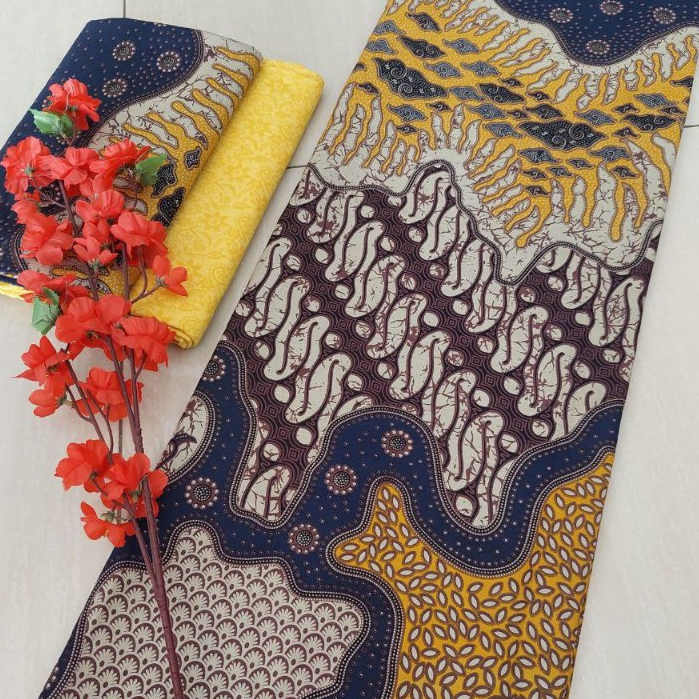 Kain Batik 2 Meter Ori Pekalongan Katun Halus Motif Seno Kinan Biru Kuning Tosca