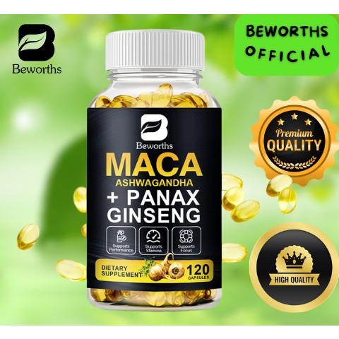 Suplemen Ekstrak Akar Maca dan Ginseng untuk Energi dan Vitalitas Pria Wanita 120 Kapsul
