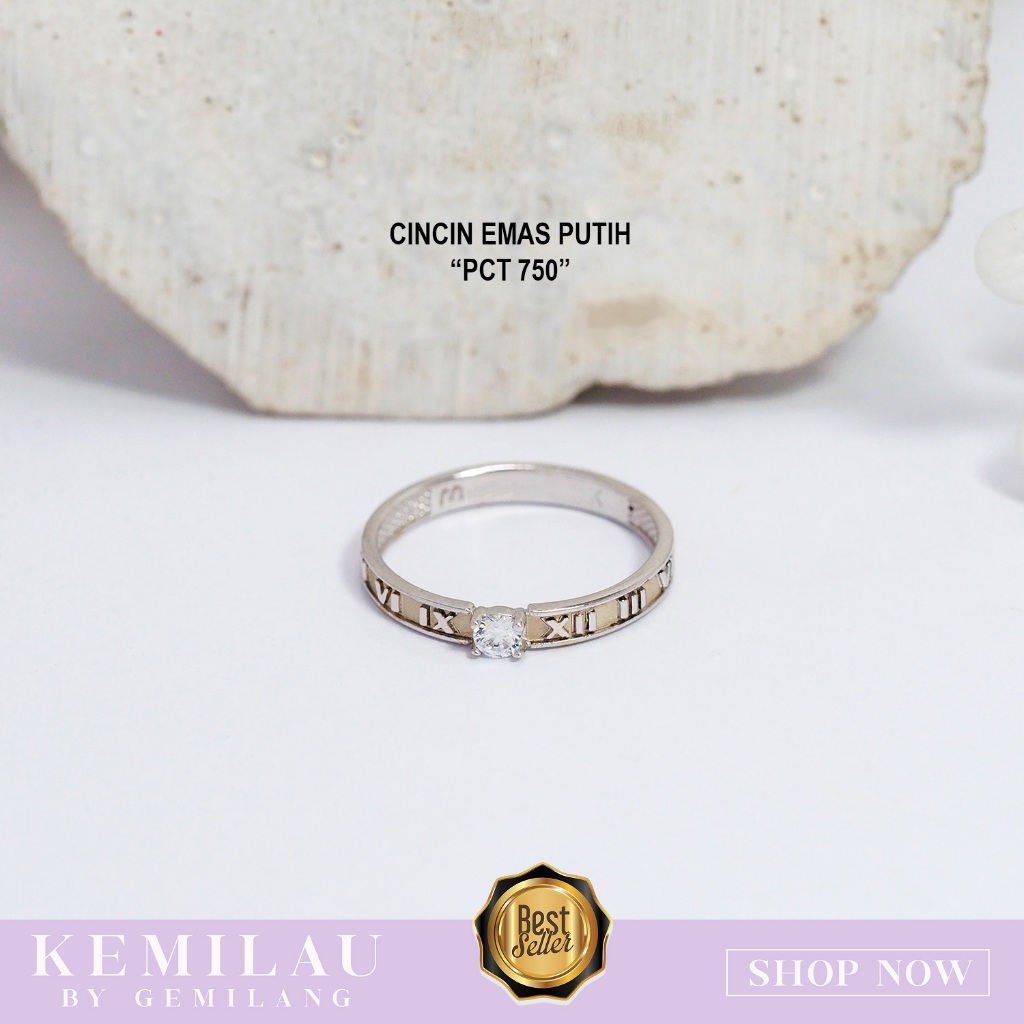 CINCIN WANITA EMAS PUTIH KADAR 8K KEMILAU FASHION PCT 750
