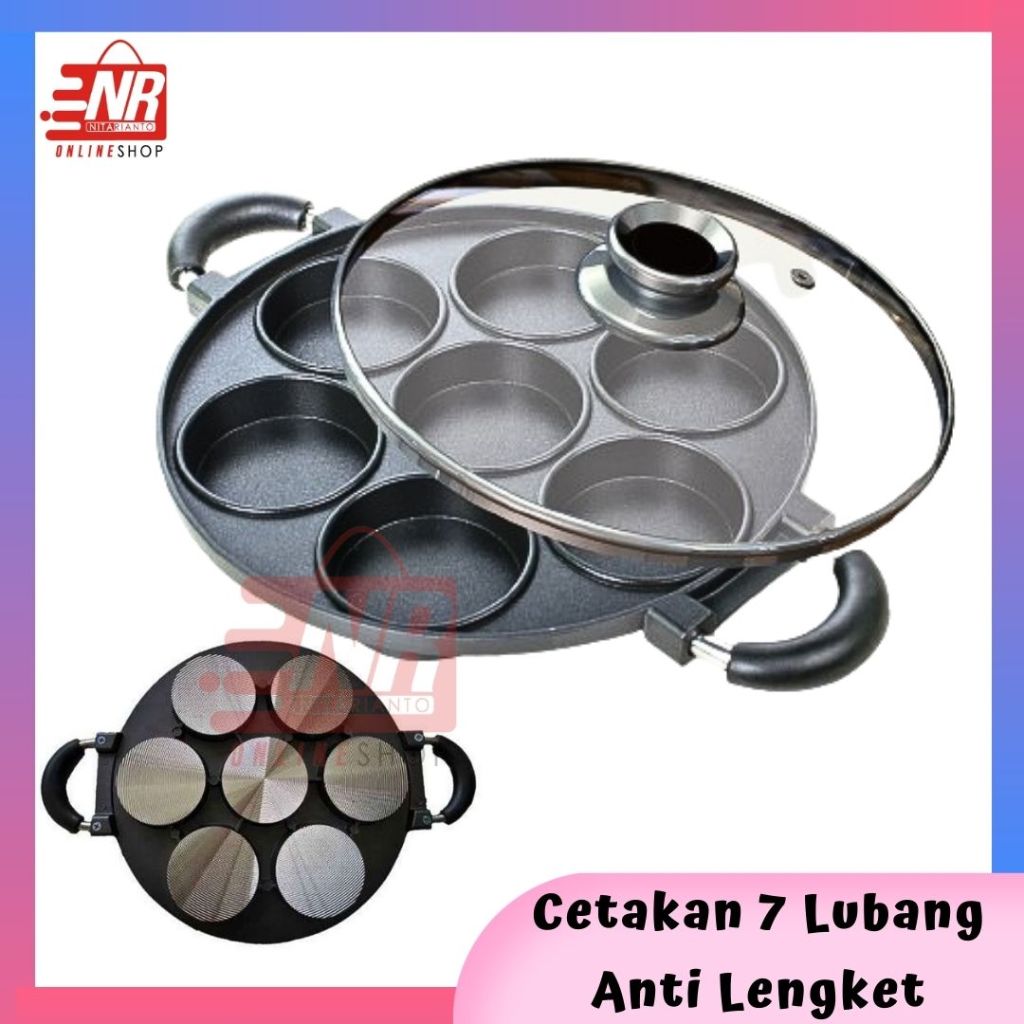 Cetakan Kue 7 Lubang Anti Lengket / Cetakan Martabak Mini / Cake Pan Teflon / Cetakan Bikang Kue Lum