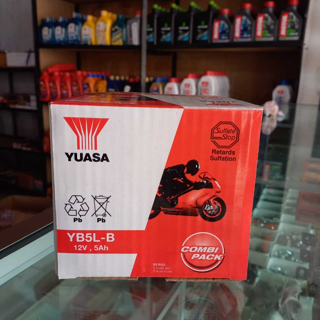 Aki YB5L-B YUASA Motor Basah 5Ah 5 Ampere YB5LB Grand Supra Vega Revo Lama Mio Karbu Original Ori AS