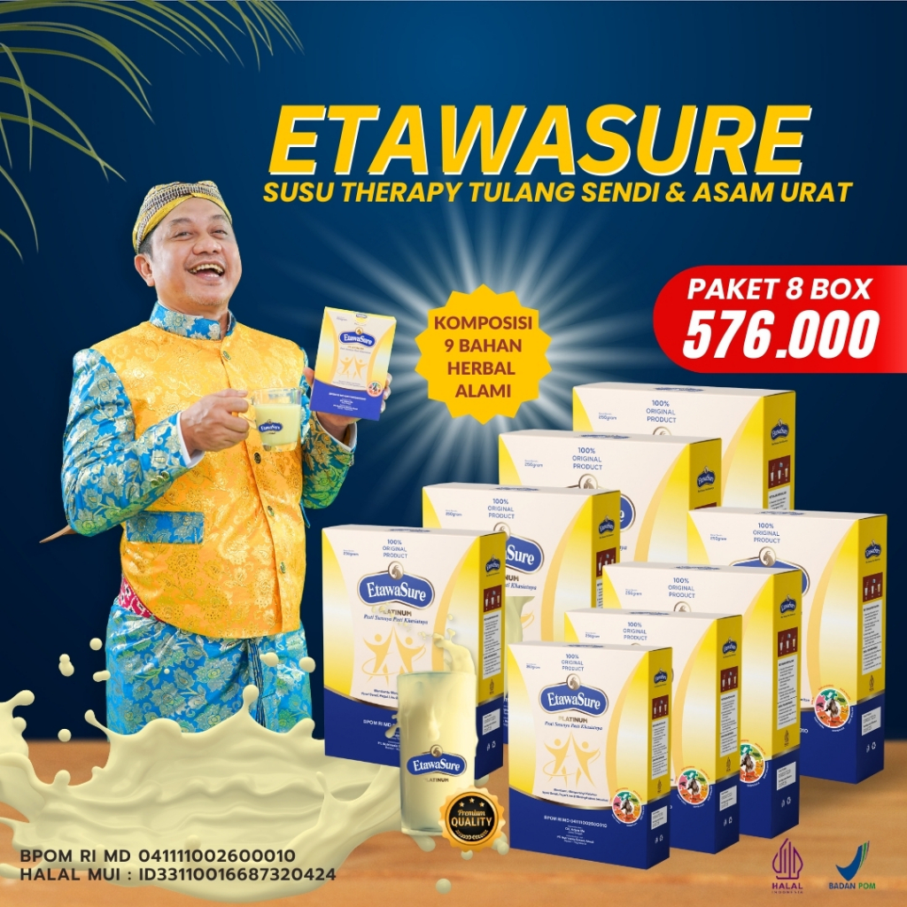 

[Paket 8 Box] Susu Kambing Etawasure Untuk Therapy Asam Urat & Nyeri Sendi Resmi BPOM & Halal