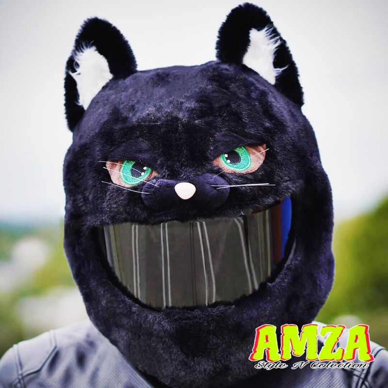 Cover Helm Kucing Hitam, Cover Helm Full Face Karakter, Cover Helm Full Face, Cover Helm Half Face, 