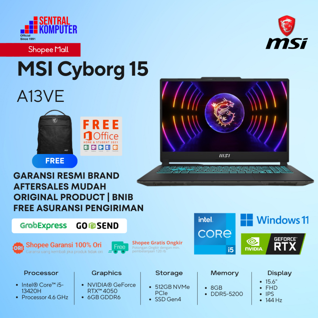 MSI Cyborg 14 A13VE i5 13420H RTX4050 512GB 14" FHD sRGB 100% W11 OHS