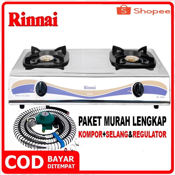 RINNAI Kompor Gas 2 Tungku RI-522C-Hitam / RI 522E Stainless /2 Tungku - 522c