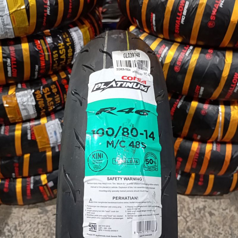 Ban CORSA PLATINUM R46 100/80-14 Tubeless Soft Compound Racing Motor Matic Ring 14 Balap BARU ORIGIN