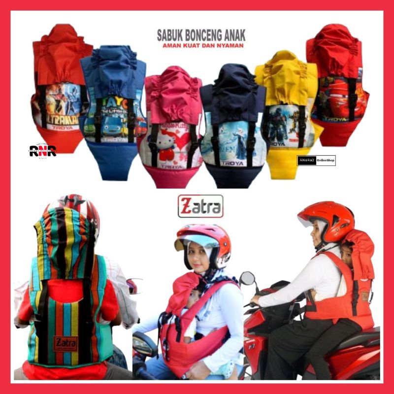New Sabuk Bonceng Anak Zatra Dengan Topi dan Celana Pengaman Boncengan Gendongan Motor Depan