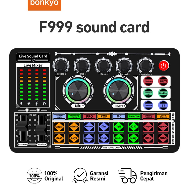 KODE O4W9 Bonkyo F999 SoundCard Bluetooth compatible External Wireless DJ Mixer Pengurangan Kebising