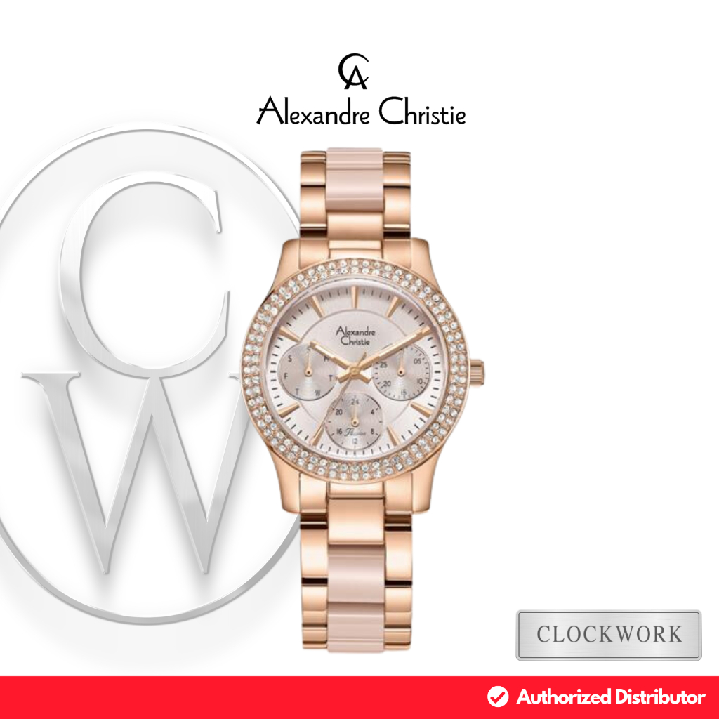 Jam Tangan Wanita Alexandre Christie AC 2932 BFBRGPN Rantai Elegant Casual Pink