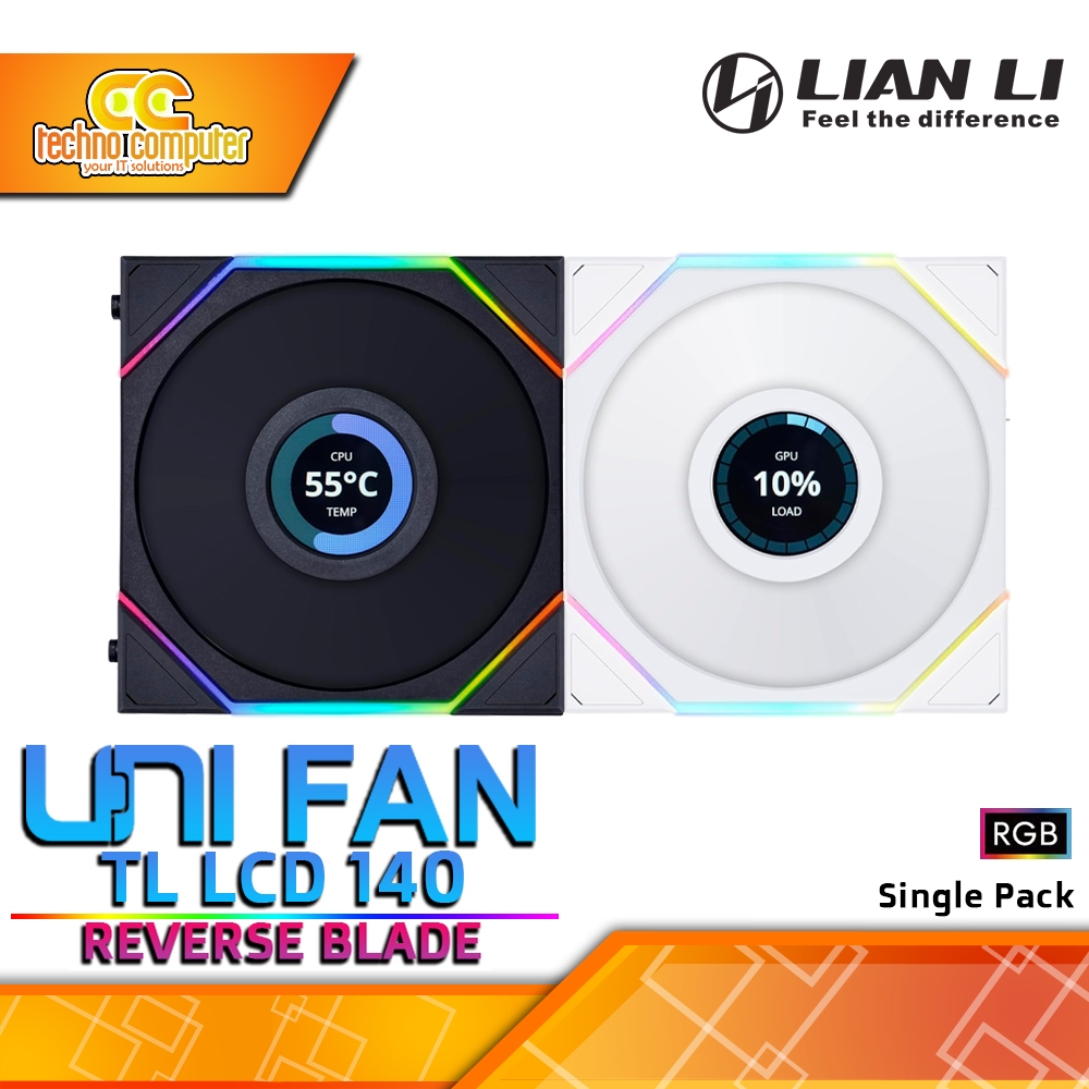 FAN CASING LIAN LI UNI FAN TL LCD 140 REVERSE BLADE - 140mm Single Pack ARGB Fan